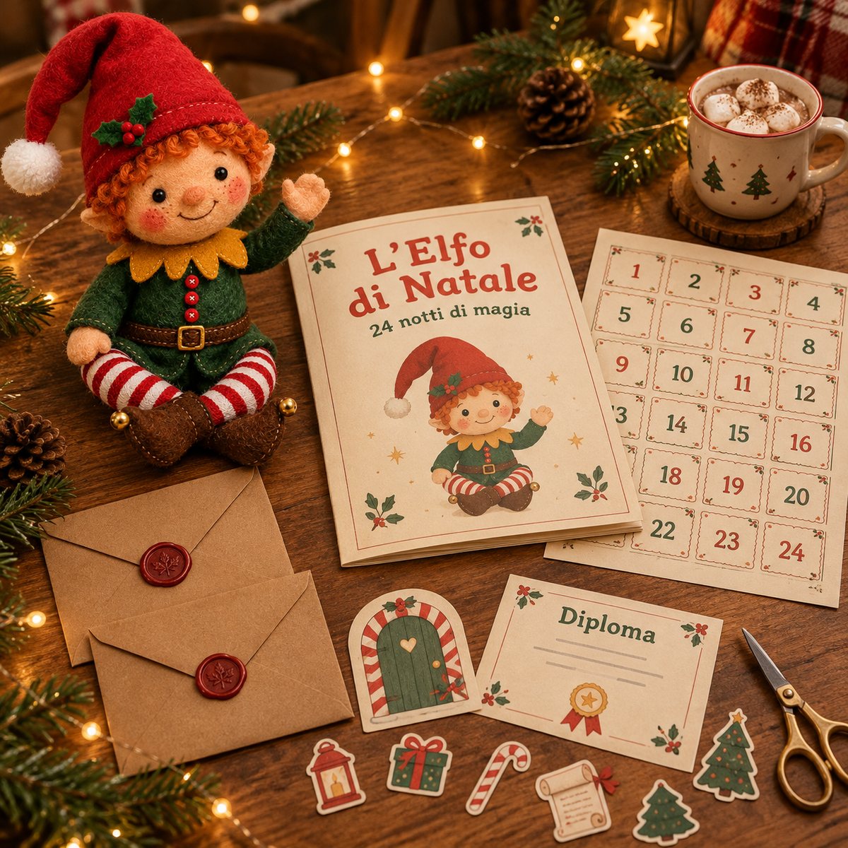 Il kit L'Elfo di Natale stampato: le 24 notti, le lettere dell'elfo, la porta magica e il calendario